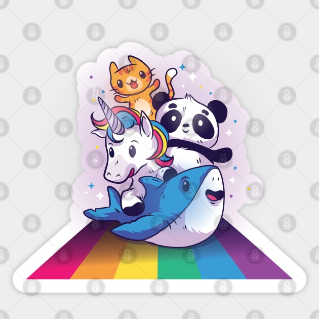 Cute Animals riding a rainbow Sticker by LR_Collections